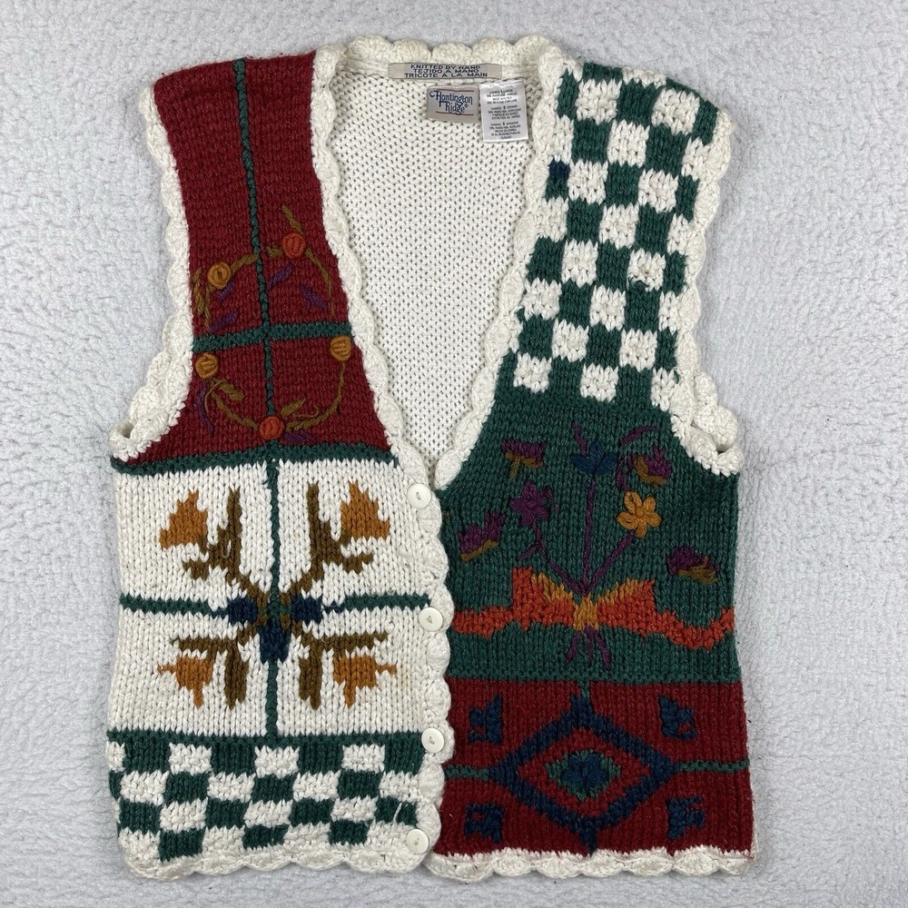 Huntington‎ Ridge Sweater Womens Large Handknit Vest Cardigan Holidays Grandma